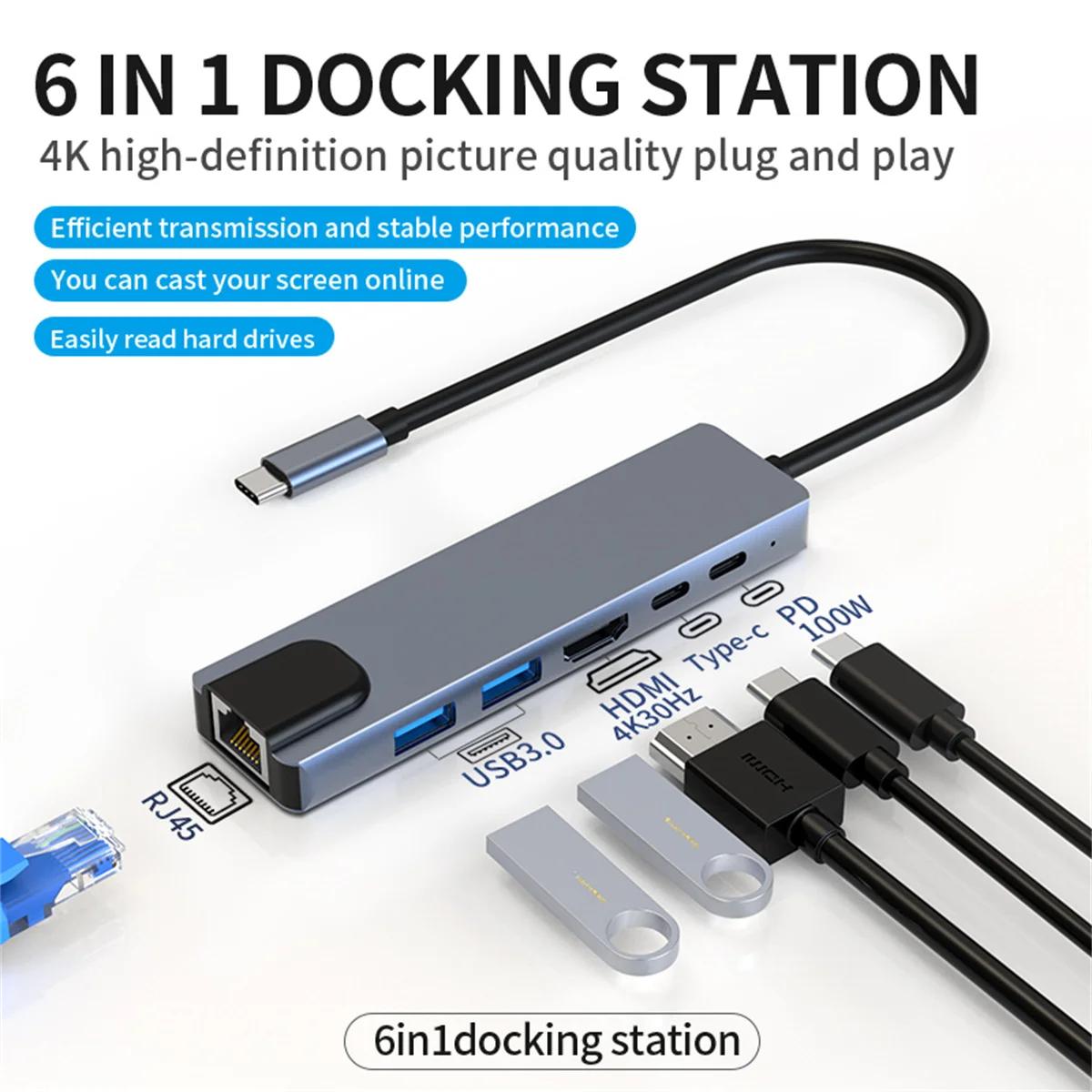 USB-C ŷ ̼, ˷̴  CŸ , HDMI, PD 100W, USB 3.0, USB 2.0, RJ45, ޴, Ʈ ǻͿ, 6 in 1